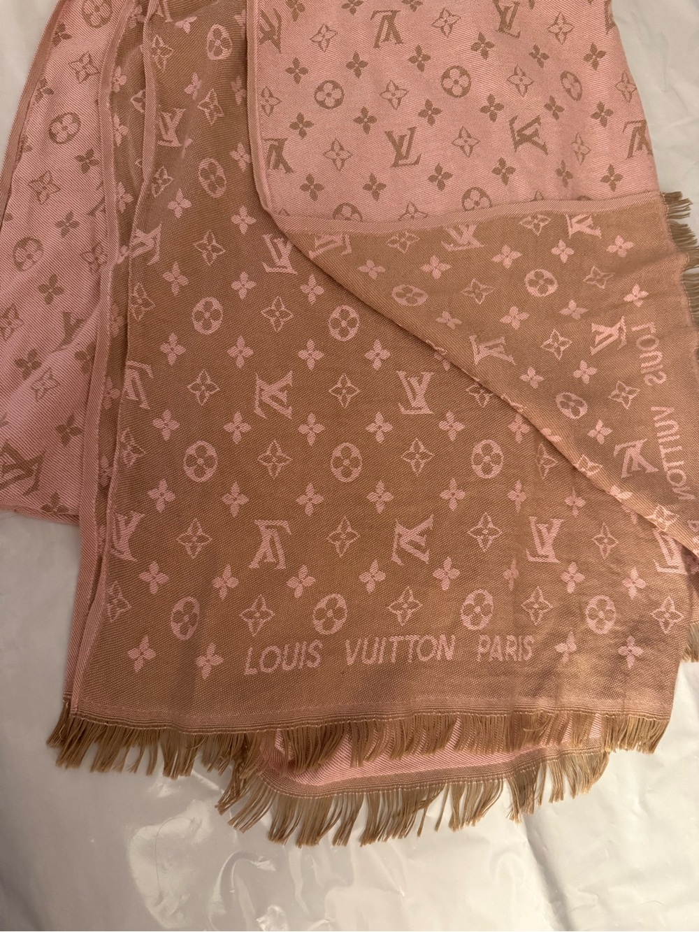 Louis Vuitton Pink & Brown Monogram Shawl